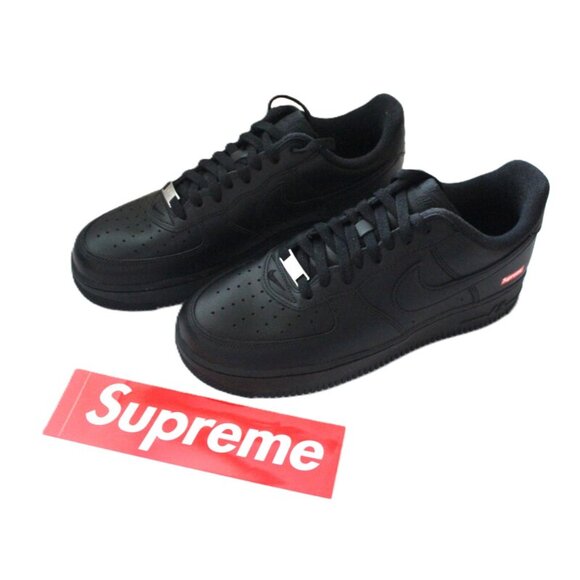 nib SUPREME x AIR FORCE 1 Low Box Logo Sneakers in Black Leather - Unisex M9/W11 - Picture 2 of 16